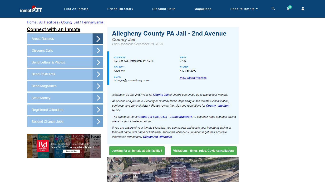 Allegheny County PA Jail - 2nd Avenue - Inmate Locator - Pittsburgh, PA